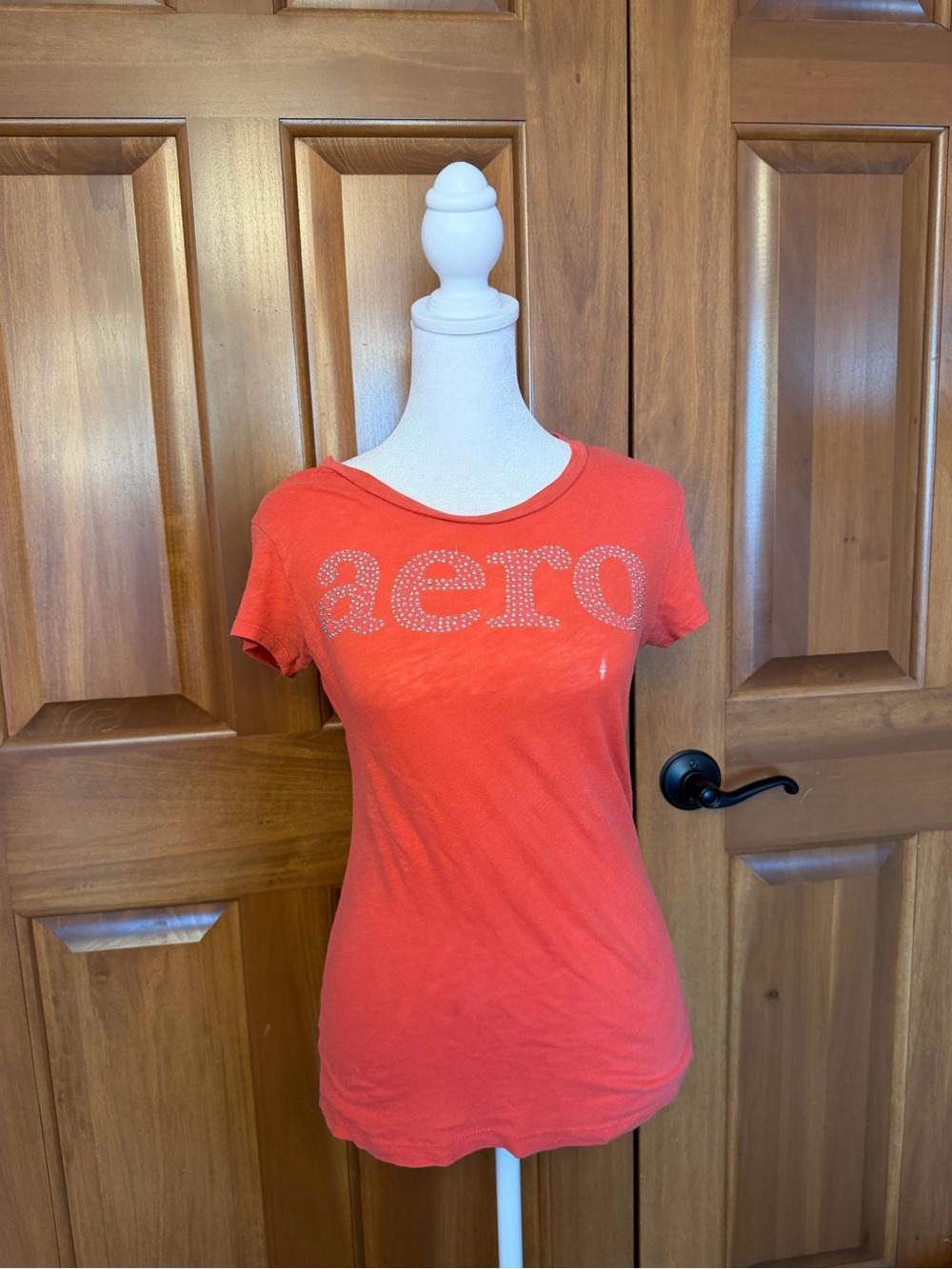 Aeropostale Embellished Coral Logo T Shirt Women’s Size Medium Y2K